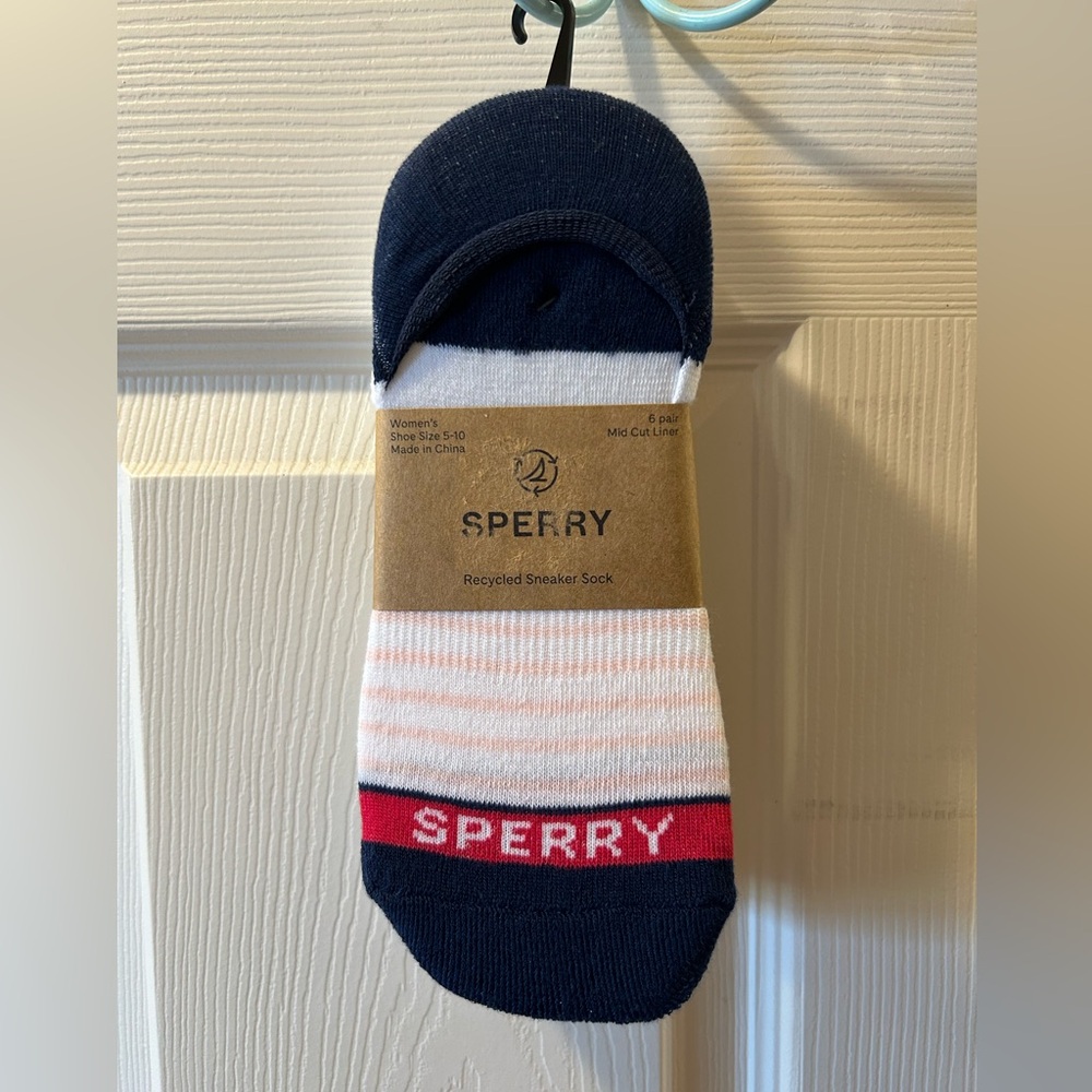 Sperry 6 Pair Mid Cut Liner Socks White, Gray, Blue, Pink, Red Sneaker Socks NIP